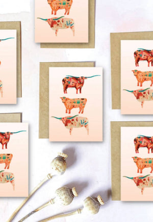 Tirzah Mini Western Texas Longhorn Greeting Card Set