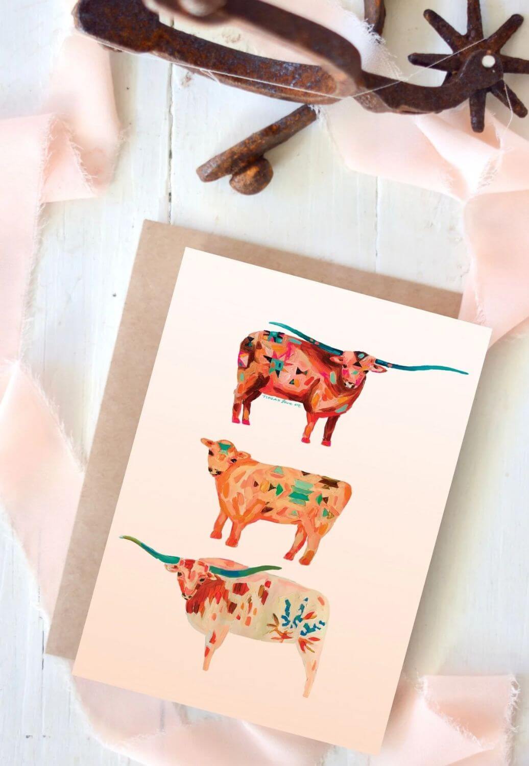 Tirzah Mini Western Texas Longhorn Greeting Card Set