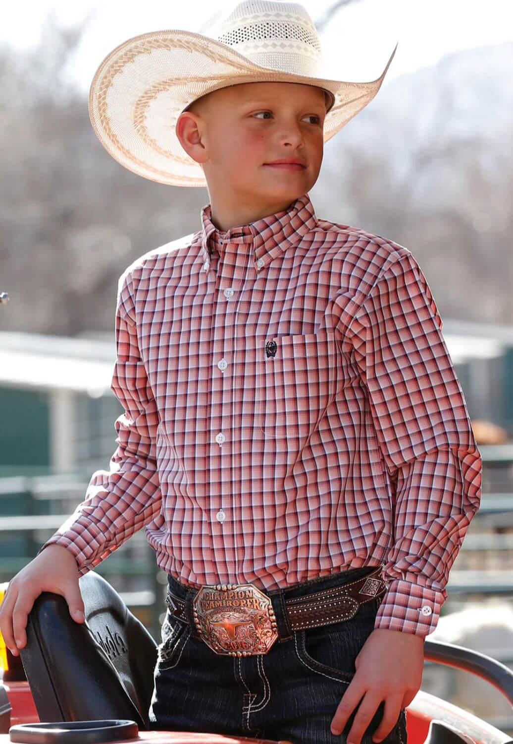Cinch Boys Plaid Button Down Long Sleeve Shirt