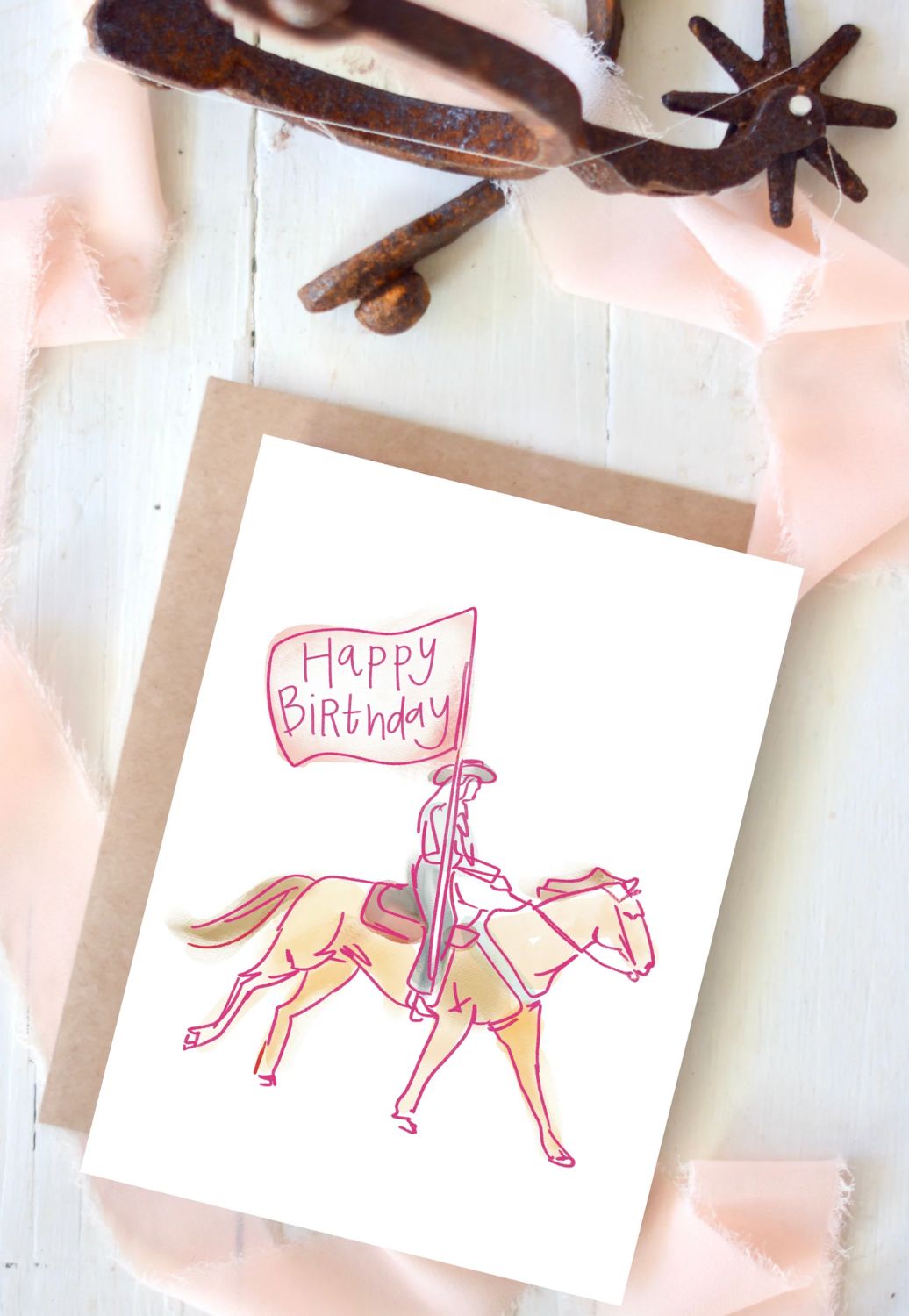 Tirzah Birthday Flag Bearer Western Cowgirl Blank Birthday Card