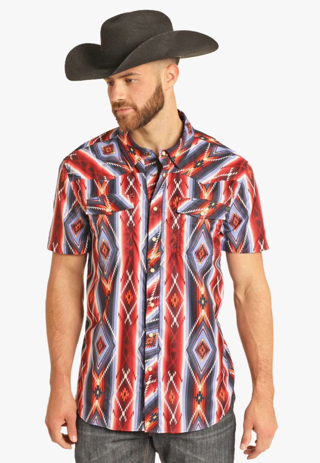 Rock and Roll Mens Tek Western Aztec Short Sleeve Shirt