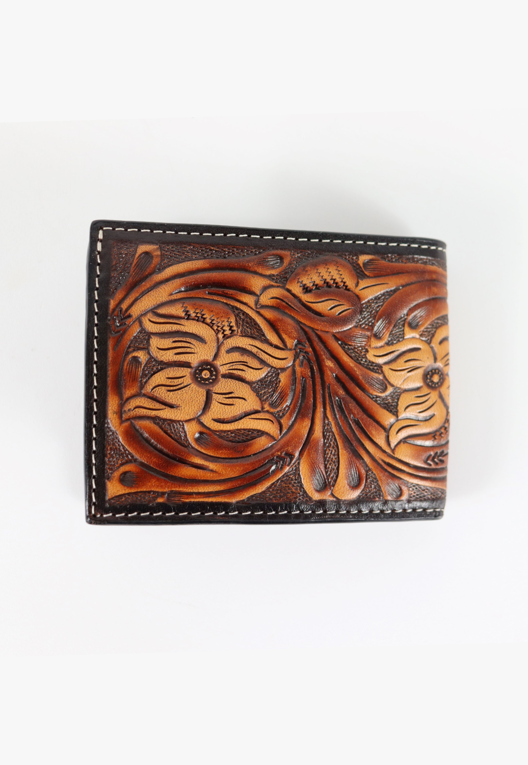 3D Mens Hand Tooled Floral Embroidered Inlay Bifold Wallet