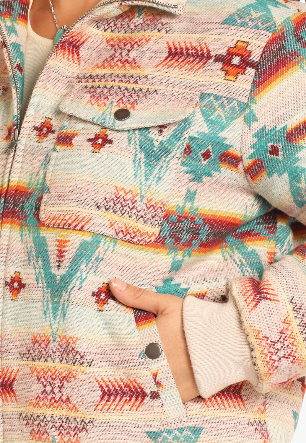 Rock and Roll Womens Aztec Jacquard Bomber Jacket