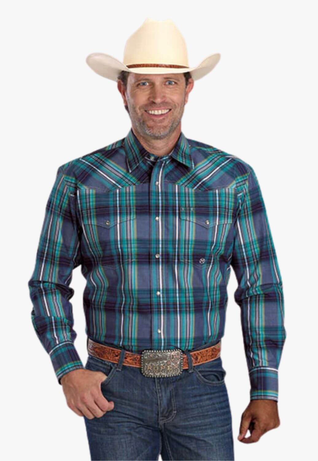 Roper Mens Amarillo Collection Plaid Long Sleeve Shirt