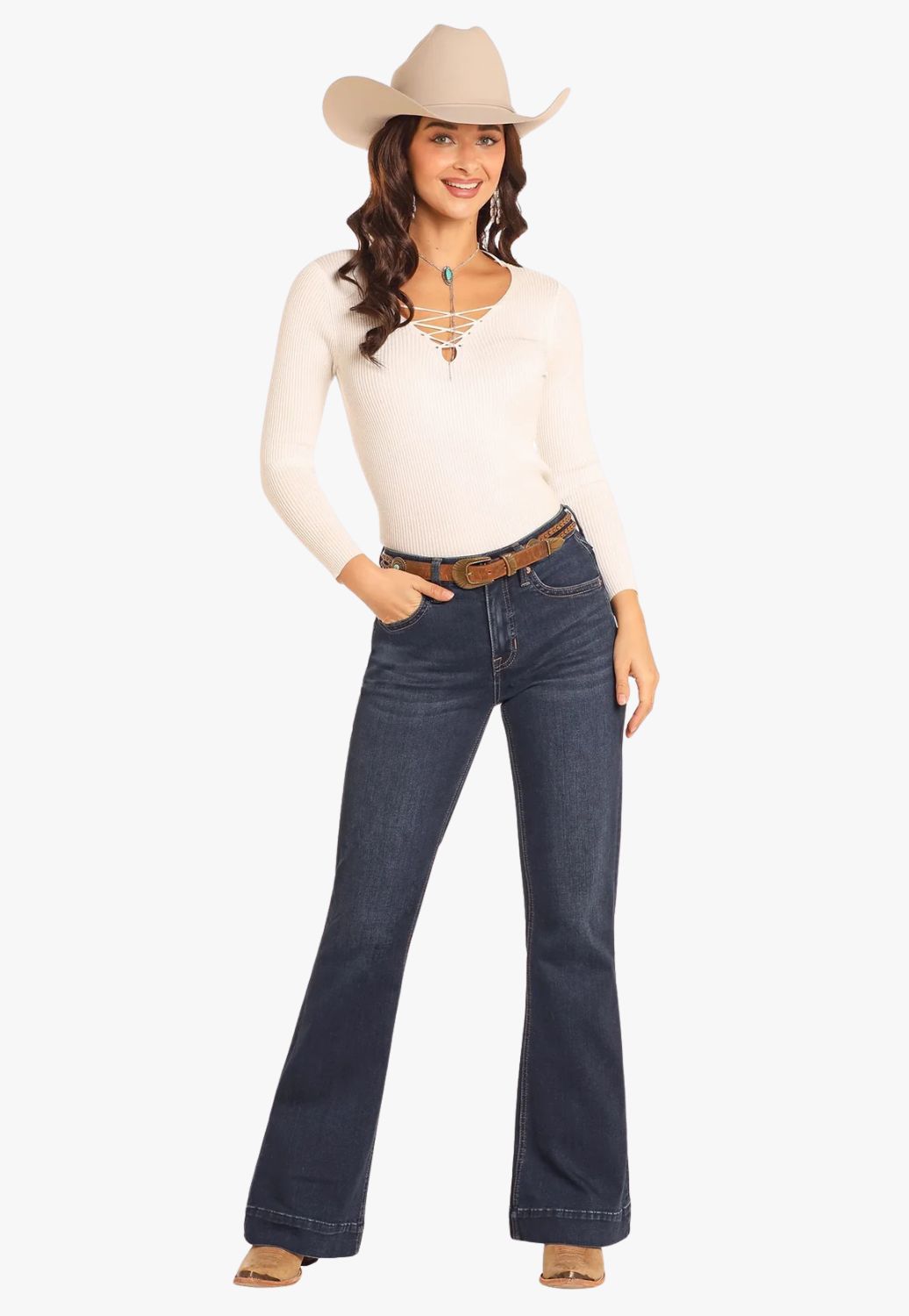 Rock and Roll Womens Welt Pocket High Rise Trouser Jean