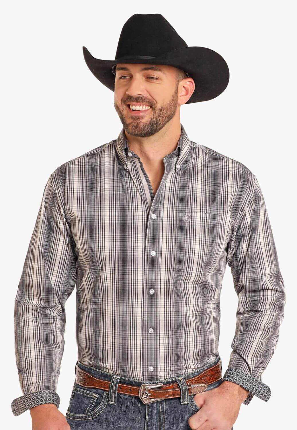 Panhandle Mens Rough Stock Plaid Long Sleeve Shirt