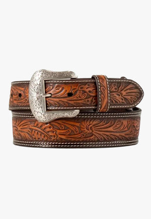 Nocona Mens Embossed Scrolling Engaved Buckle Belt
