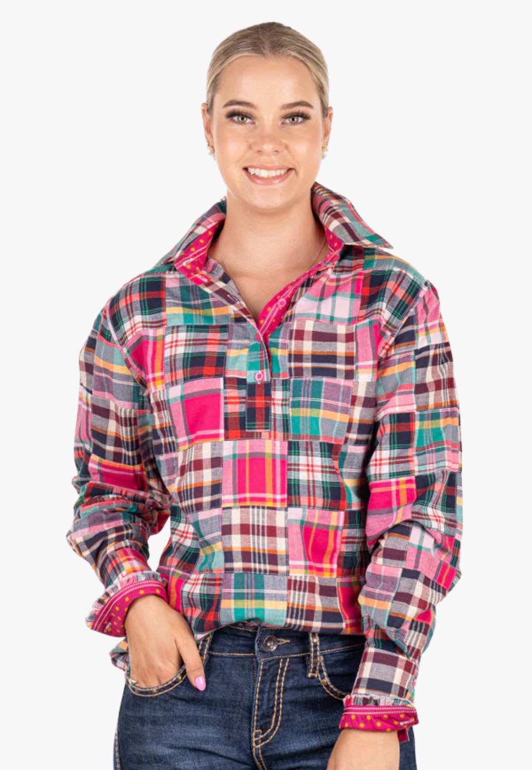 Hitchley & Harrow Womens Patchwork Long Sleebe Shirt