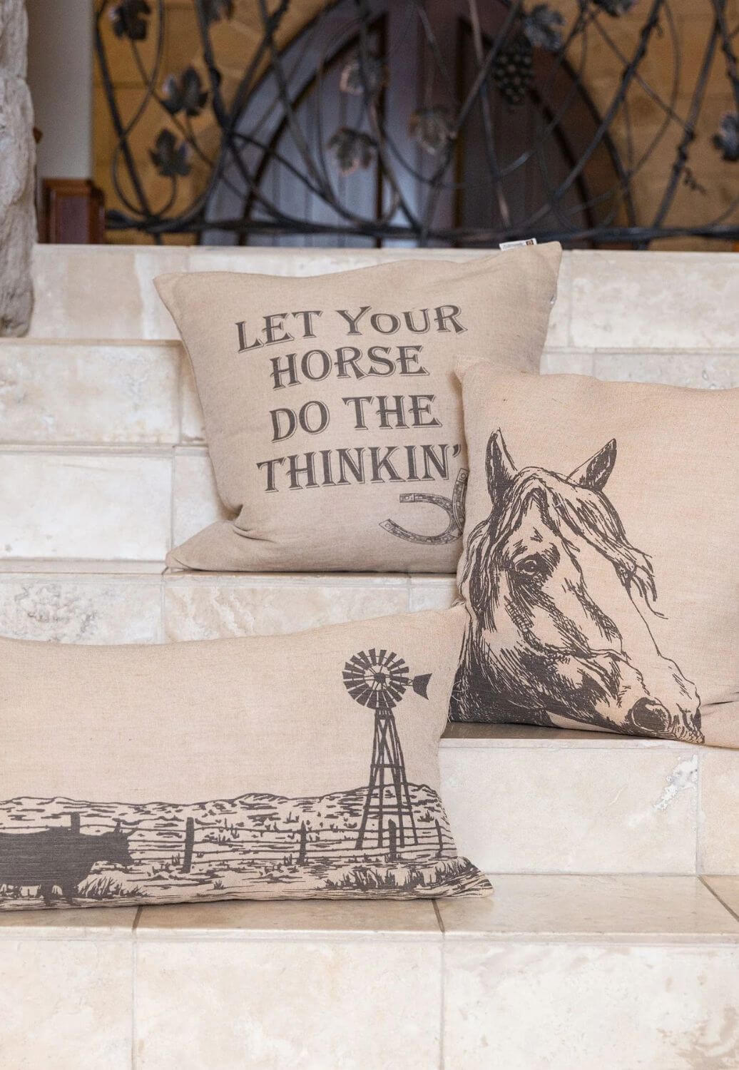 Burlap Horse Phrase Throw Pillow