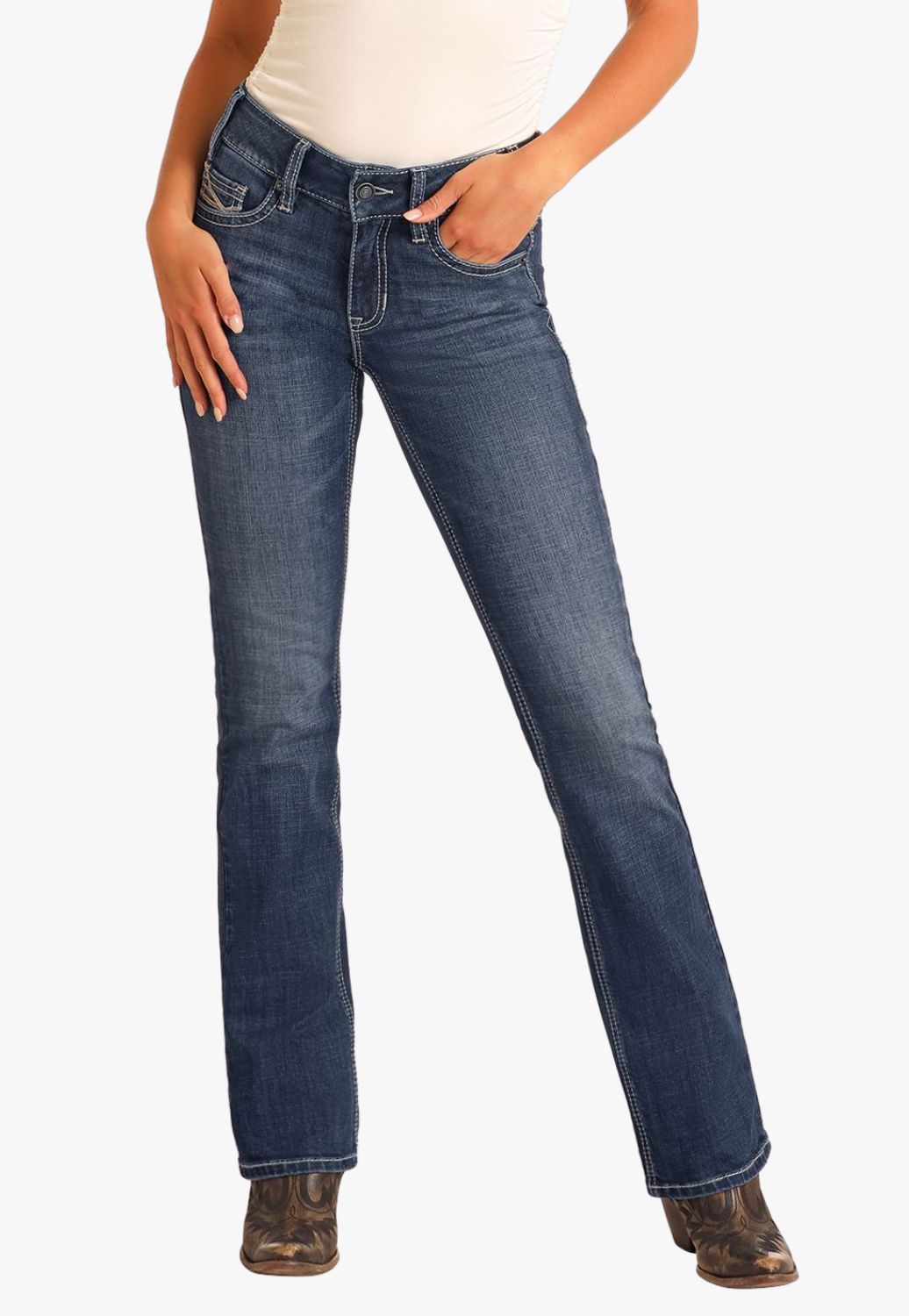 Rock and Roll Womens Curved Emb Bootcut Jean