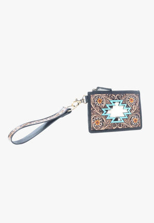 Myra Navajo Sky Handtooled Hairon Leather Card Holder