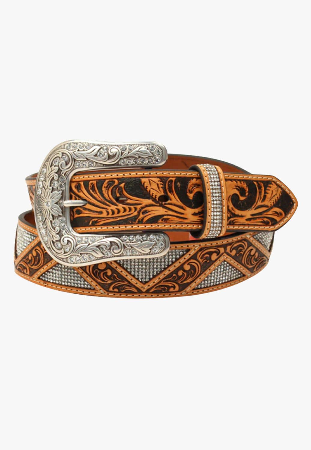 Angel Ranch CLOTHING-Womens Belts Angel Ranch Womens Zig Zag Stone Floral Belt