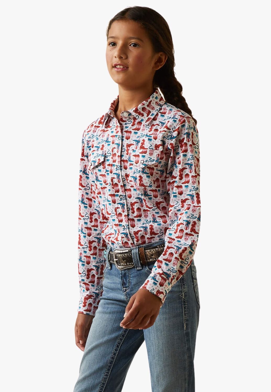 Ariat CLOTHING-Girls Long Sleeve Shirts Ariat Girls Blazin Boots Snap Long Sleeve Shirt