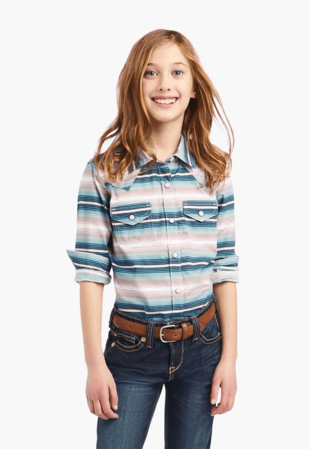 Ariat CLOTHING-Girls Long Sleeve Shirts Ariat Girls REAL Downstream Snap Long Sleeve Shirt