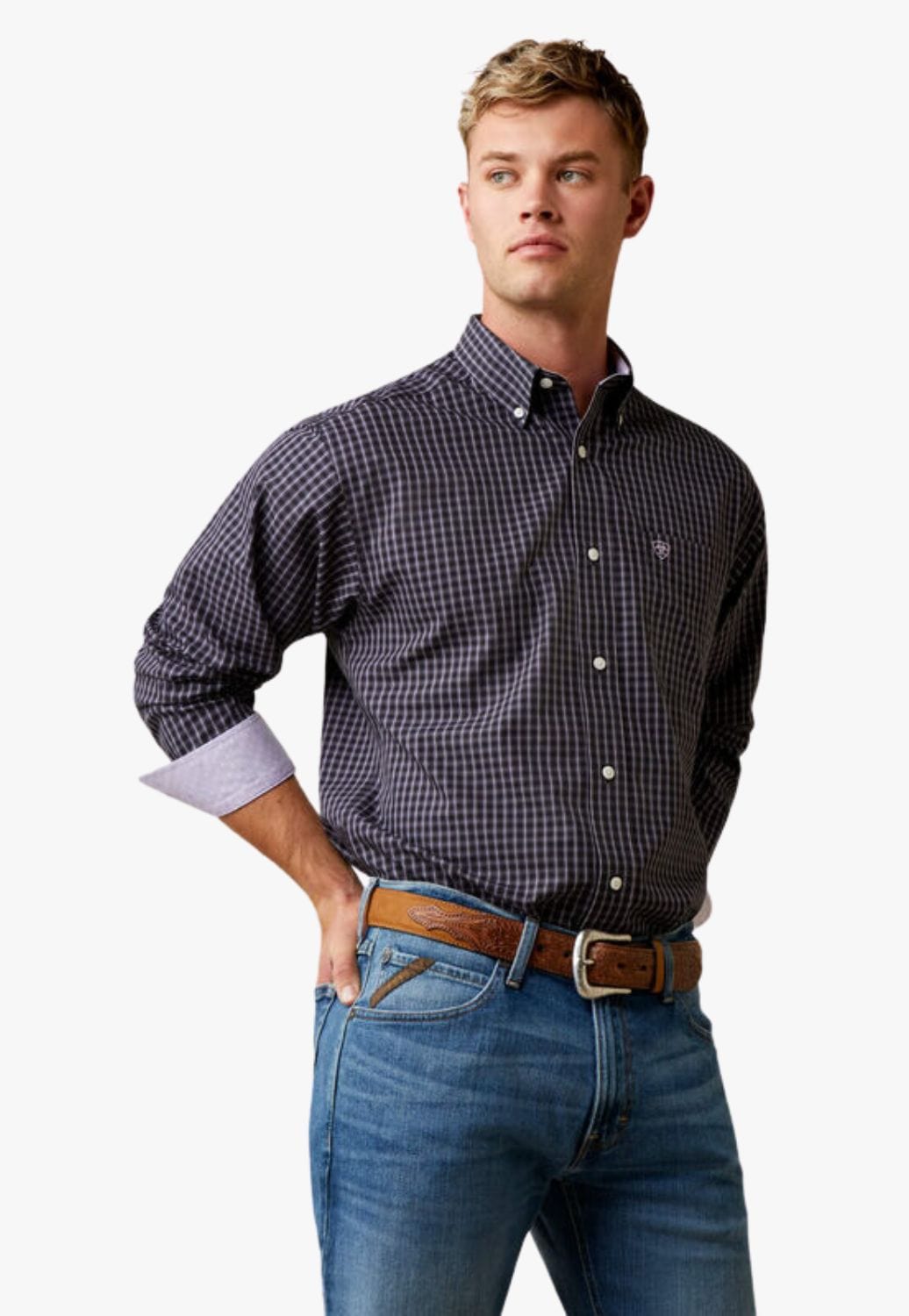 Ariat CLOTHING-Mens Long Sleeve Shirts Ariat Mens Wrinkle Free Fitzgerald Fitted Long Sleeve Shirt