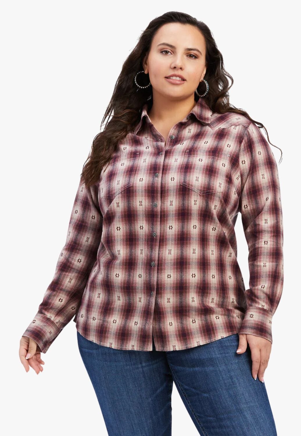 Ariat CLOTHING-Womens Long Sleeve Shirts Ariat Womens REAL Billie Jean Plaid Long Sleeve Shirt