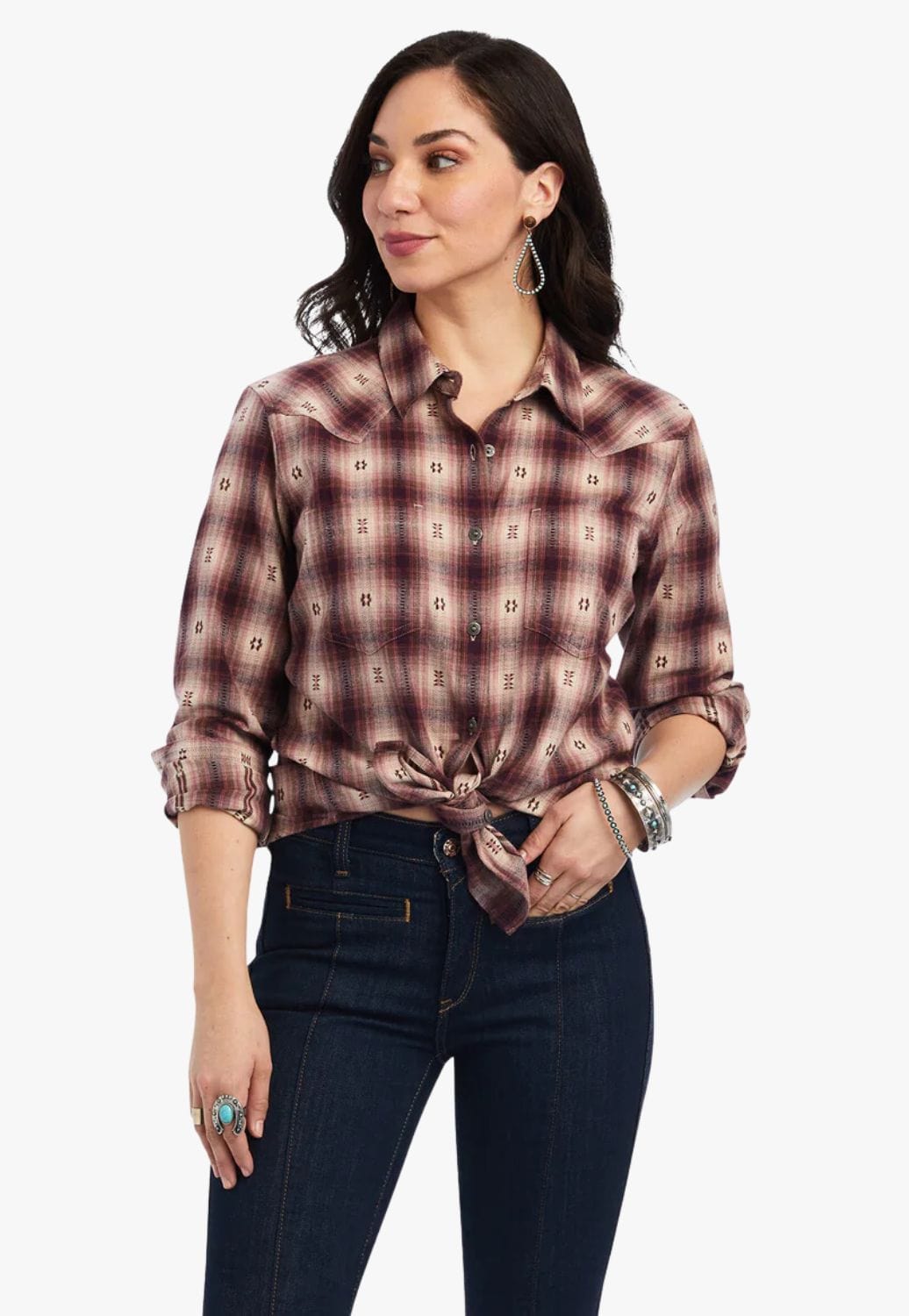 Ariat CLOTHING-Womens Long Sleeve Shirts Ariat Womens REAL Billie Jean Plaid Long Sleeve Shirt