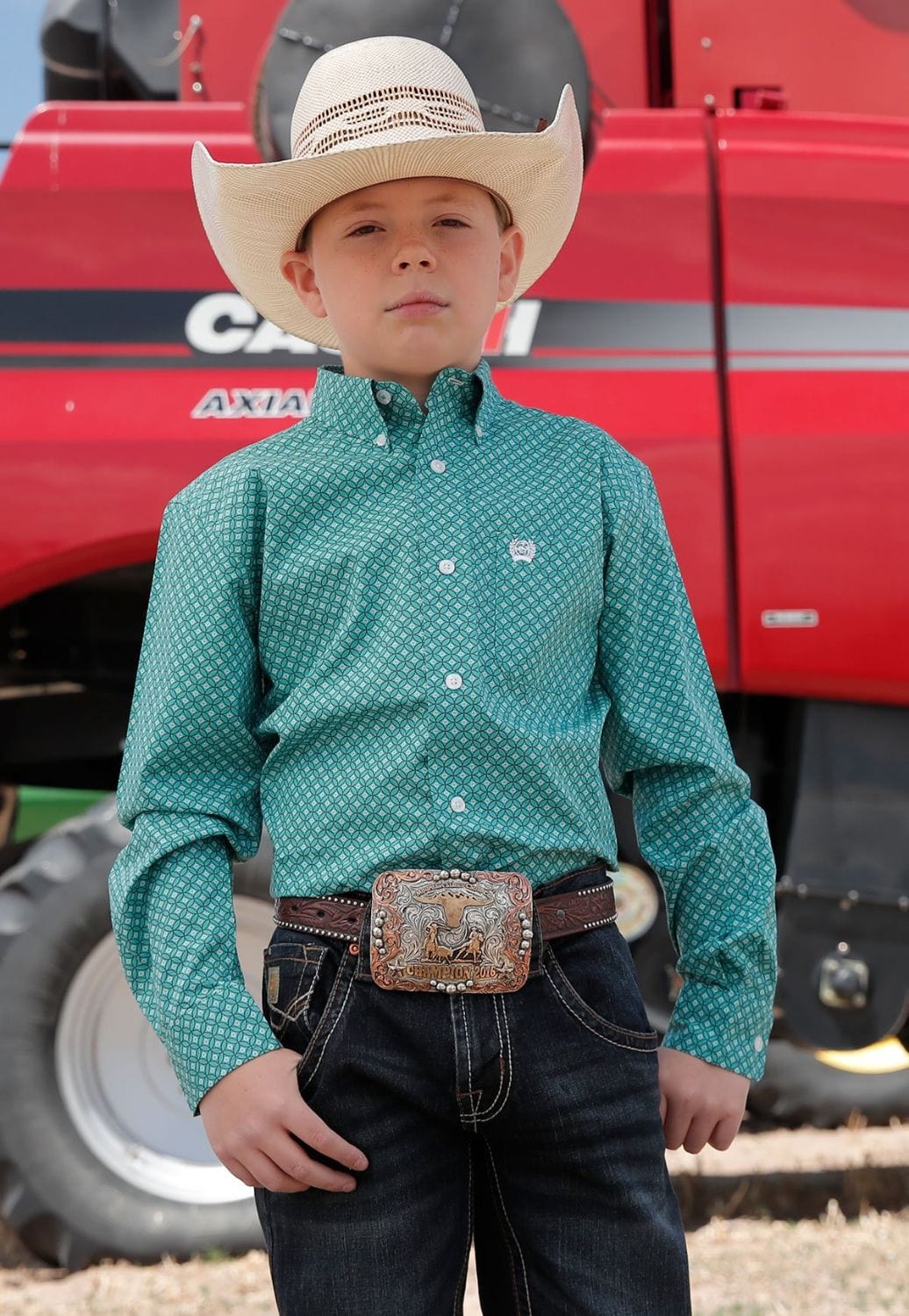 Cinch CLOTHING-Boys Long Sleeve Shirts Cinch Boys Geometric Print Long Sleeve Shirt