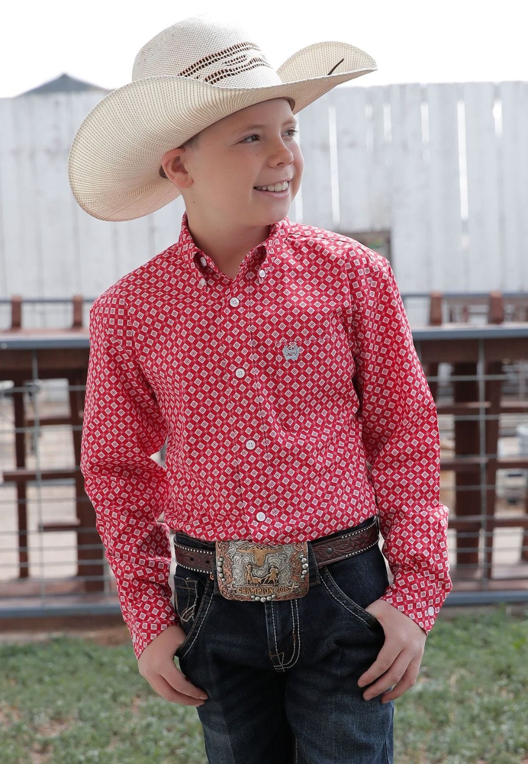 Cinch CLOTHING-Boys Long Sleeve Shirts Cinch Boys Geometric Print Long Sleeve Shirt