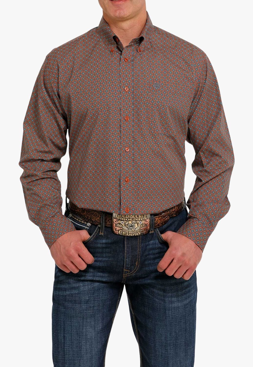 Cinch CLOTHING-Mens Long Sleeve Shirts Cinch Mens Geo Print Button Down Long Sleeve Shirt