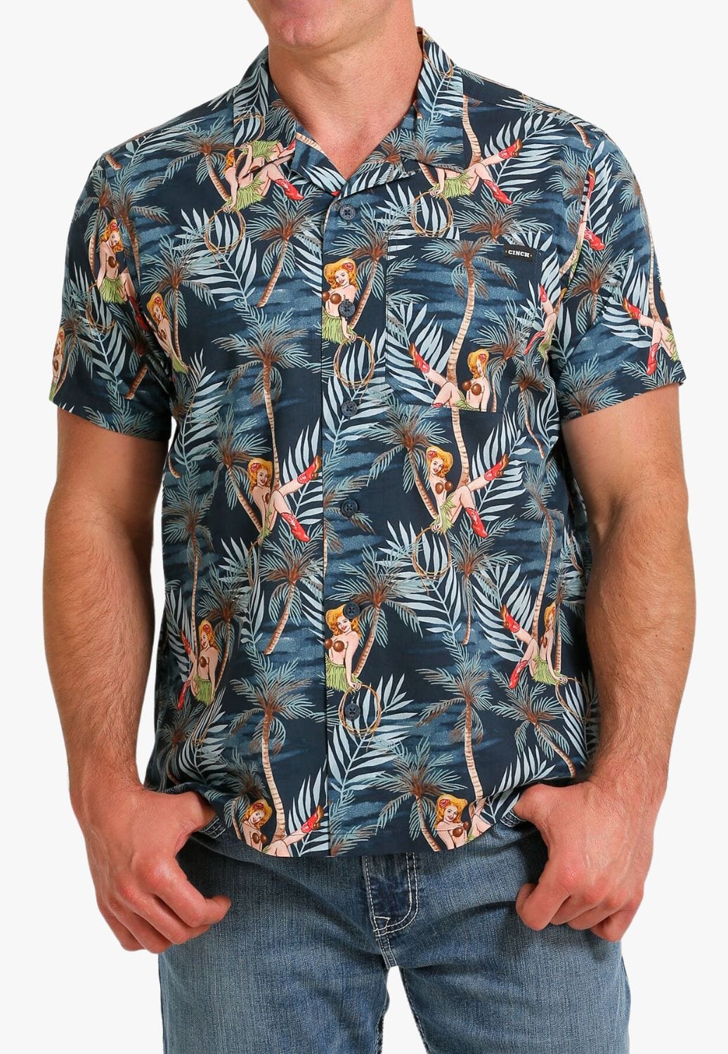 Cinch CLOTHING-Mens Short Sleeve Shirts Cinch Mens Hula Girl Print Short Sleeve Shirt