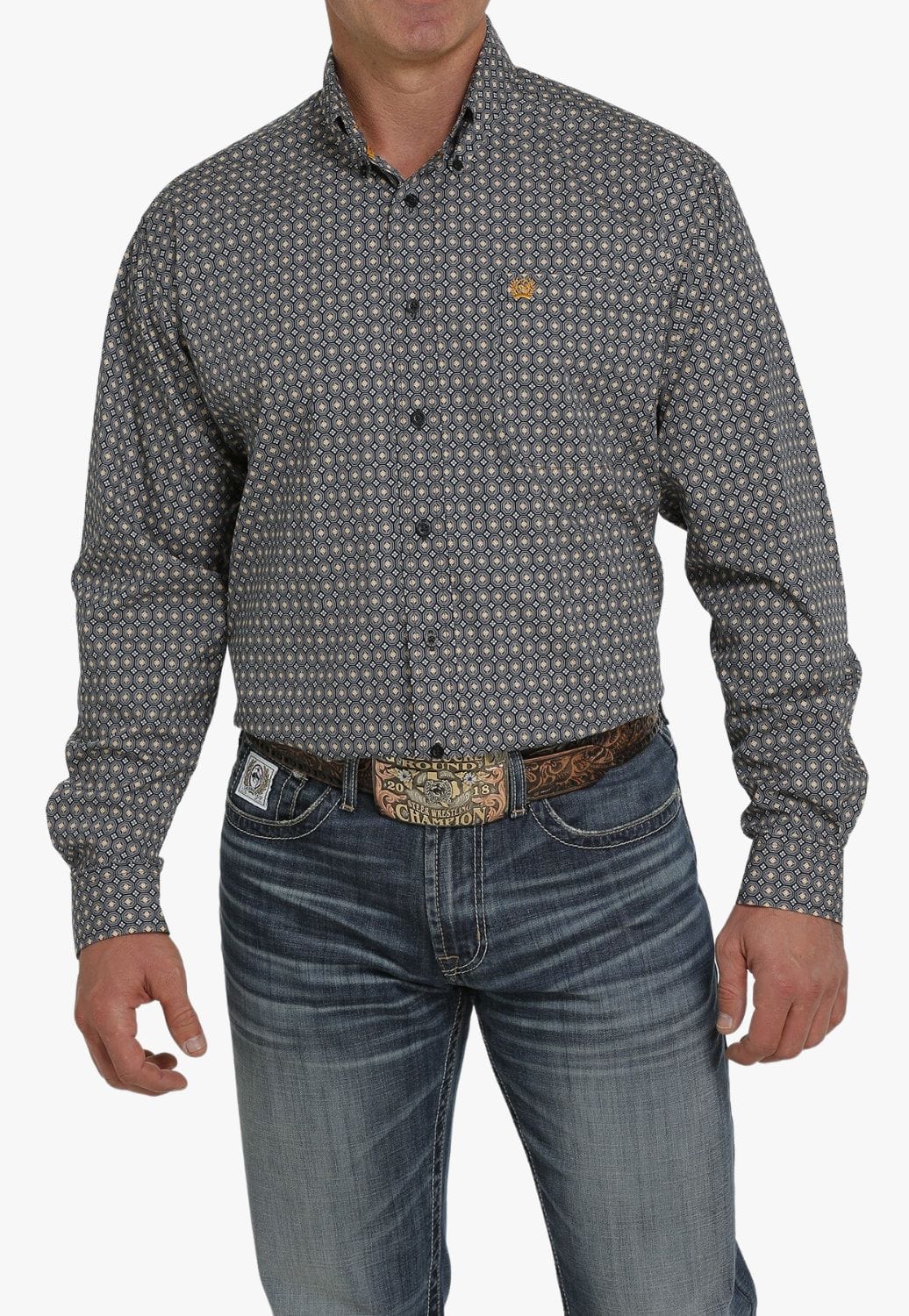 Cinch CLOTHING-Mens Long Sleeve Shirts Cinch Mens Medallion Button Down Long Sleeve Shirt