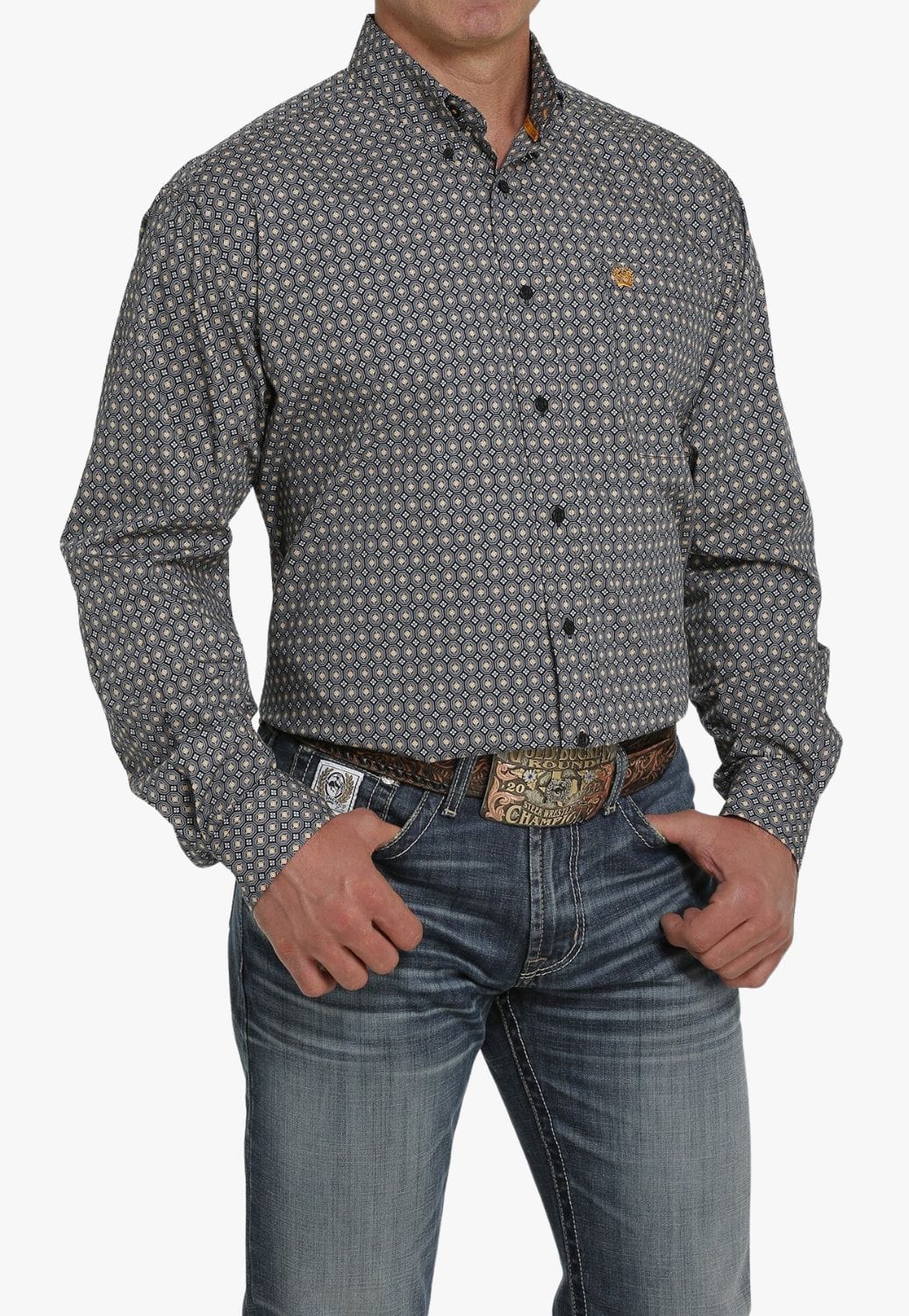 Cinch CLOTHING-Mens Long Sleeve Shirts Cinch Mens Medallion Button Down Long Sleeve Shirt