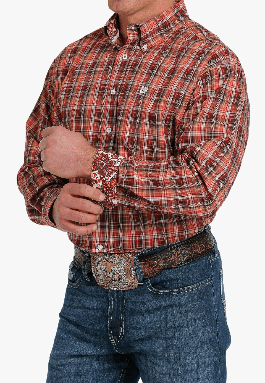 Cinch CLOTHING-Mens Long Sleeve Shirts Cinch Mens Plaid Button Down Long Sleeve Shirt