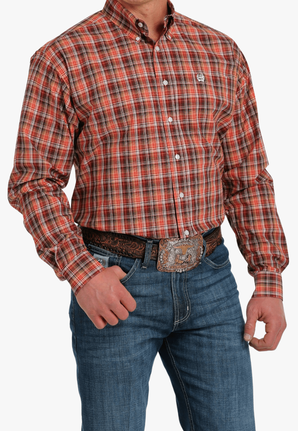 Cinch CLOTHING-Mens Long Sleeve Shirts Cinch Mens Plaid Button Down Long Sleeve Shirt