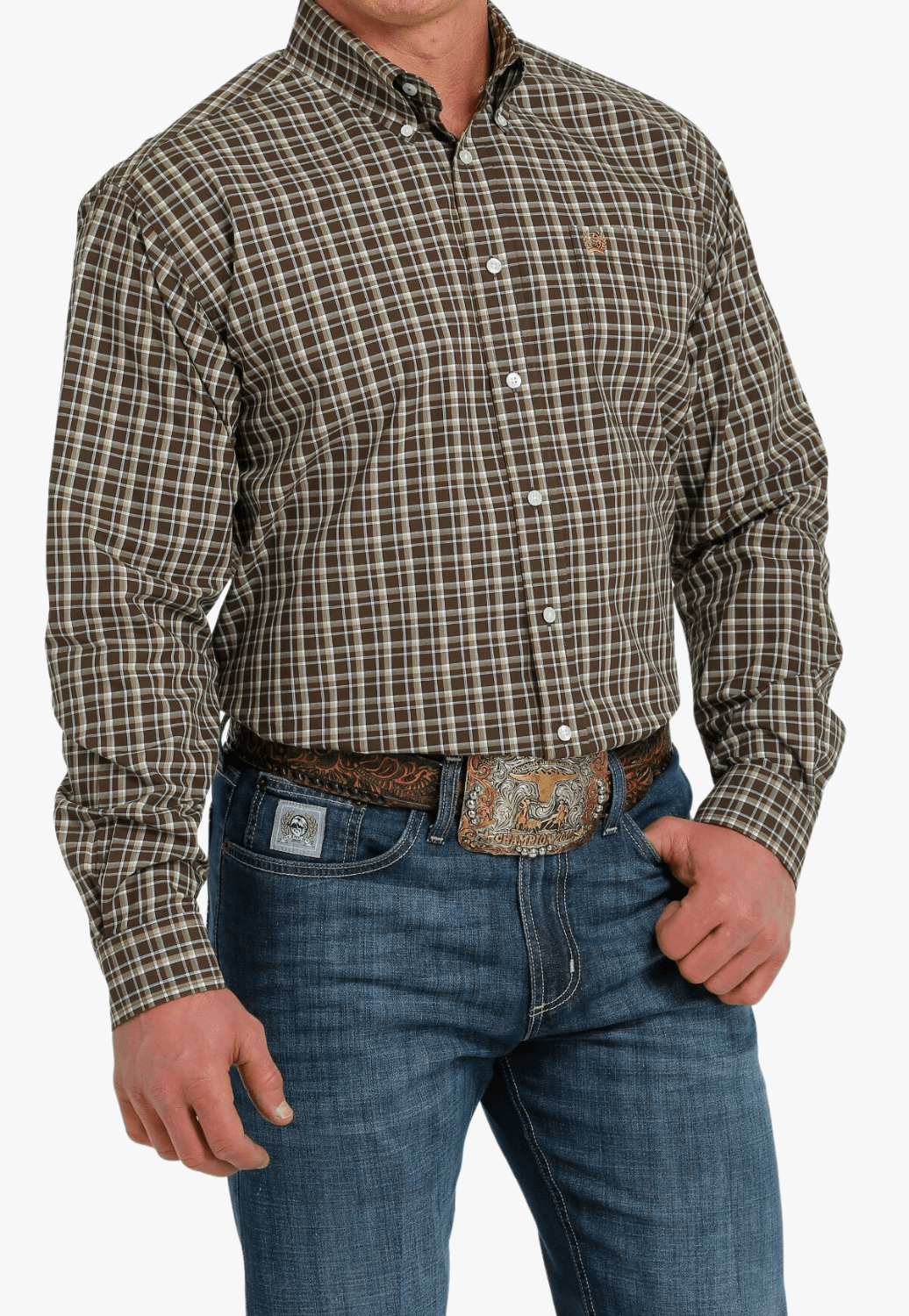 Cinch CLOTHING-Mens Long Sleeve Shirts Cinch Mens Plaid Button Down Long Sleeve Shirt