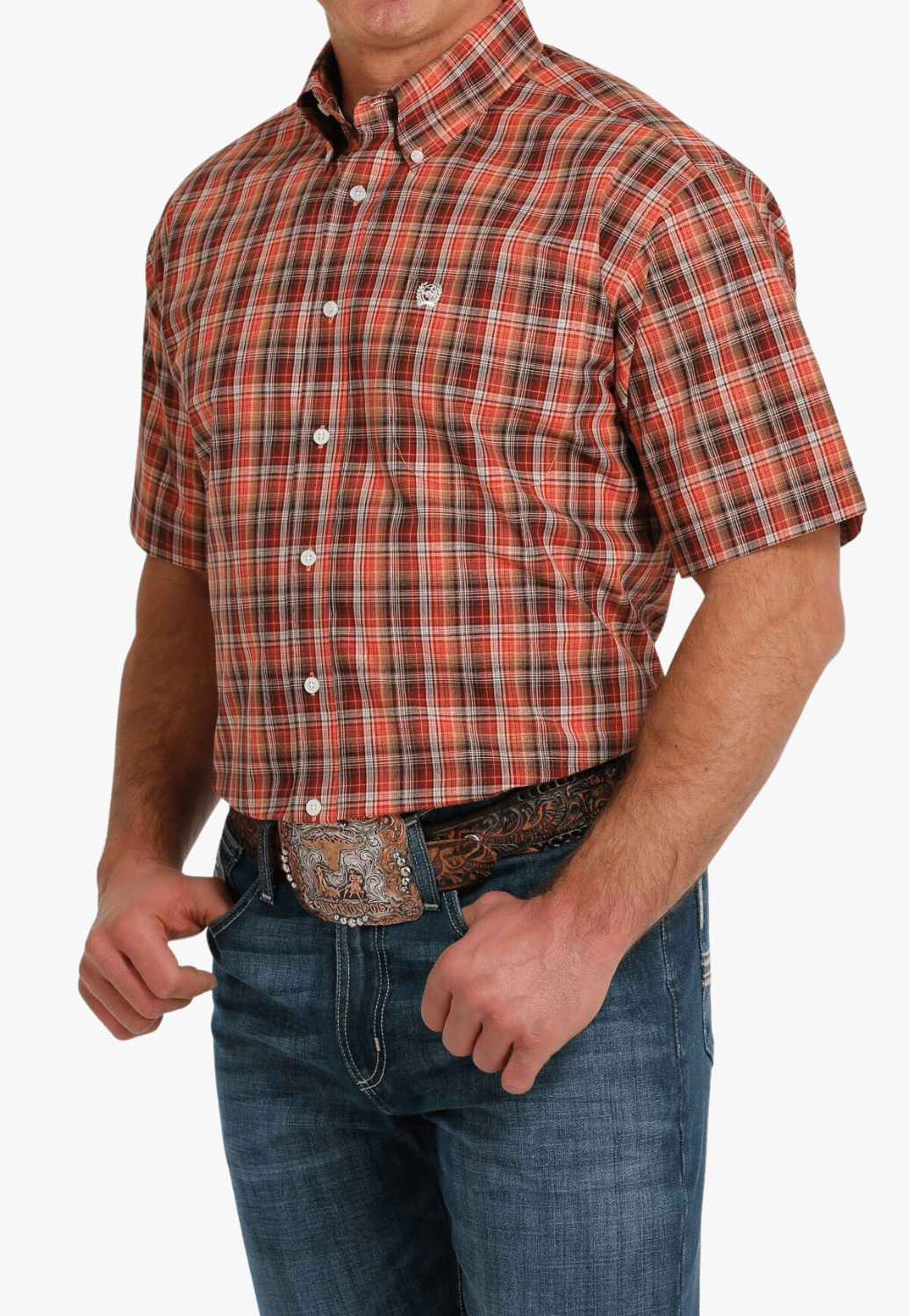 Cinch CLOTHING-Mens Short Sleeve Shirts Cinch Mens Plaid Button Down Short Sleeve Shirt