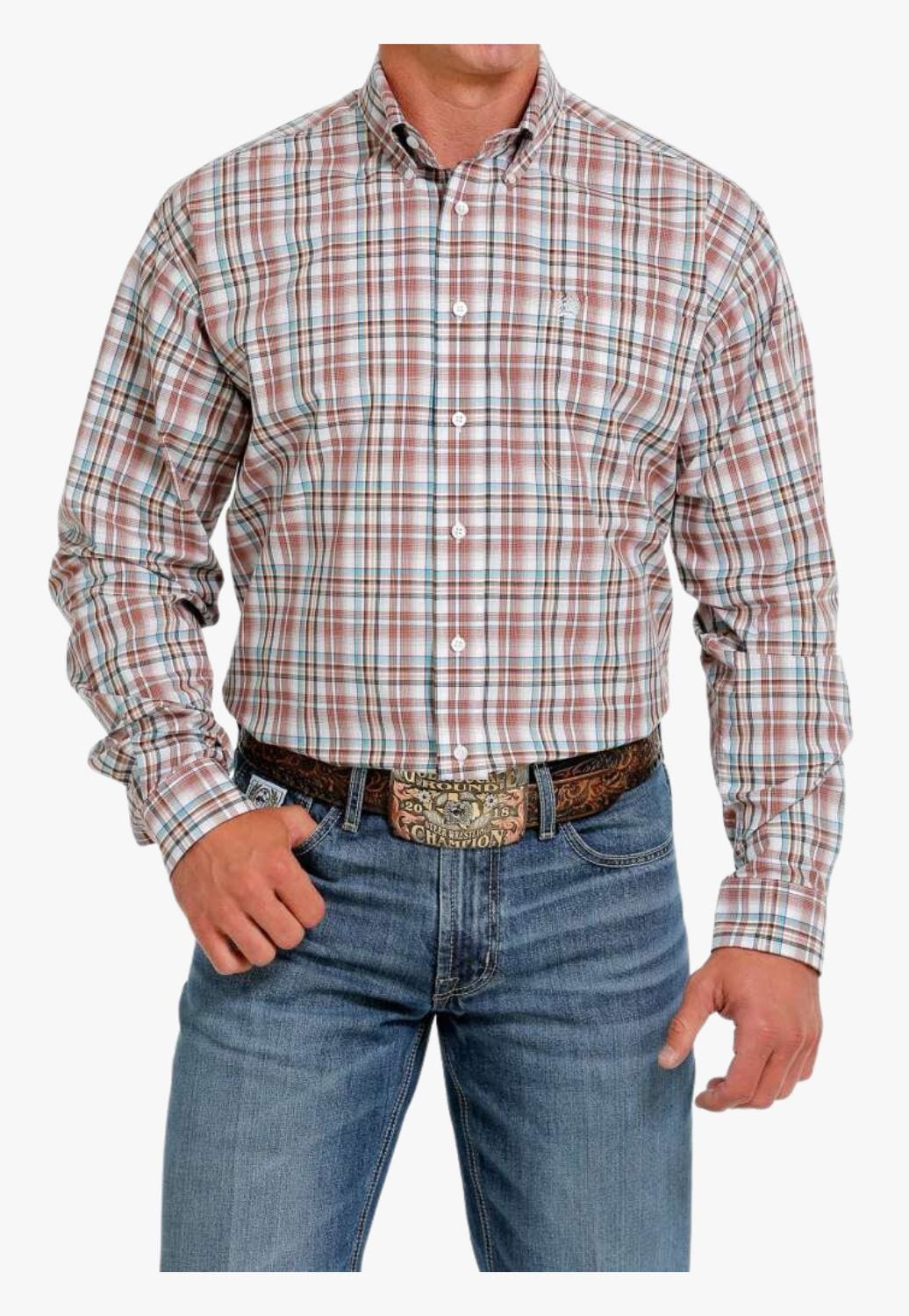 Cinch CLOTHING-Mens Long Sleeve Shirts Cinch Mens Plaid Western Long Sleeve Shirt
