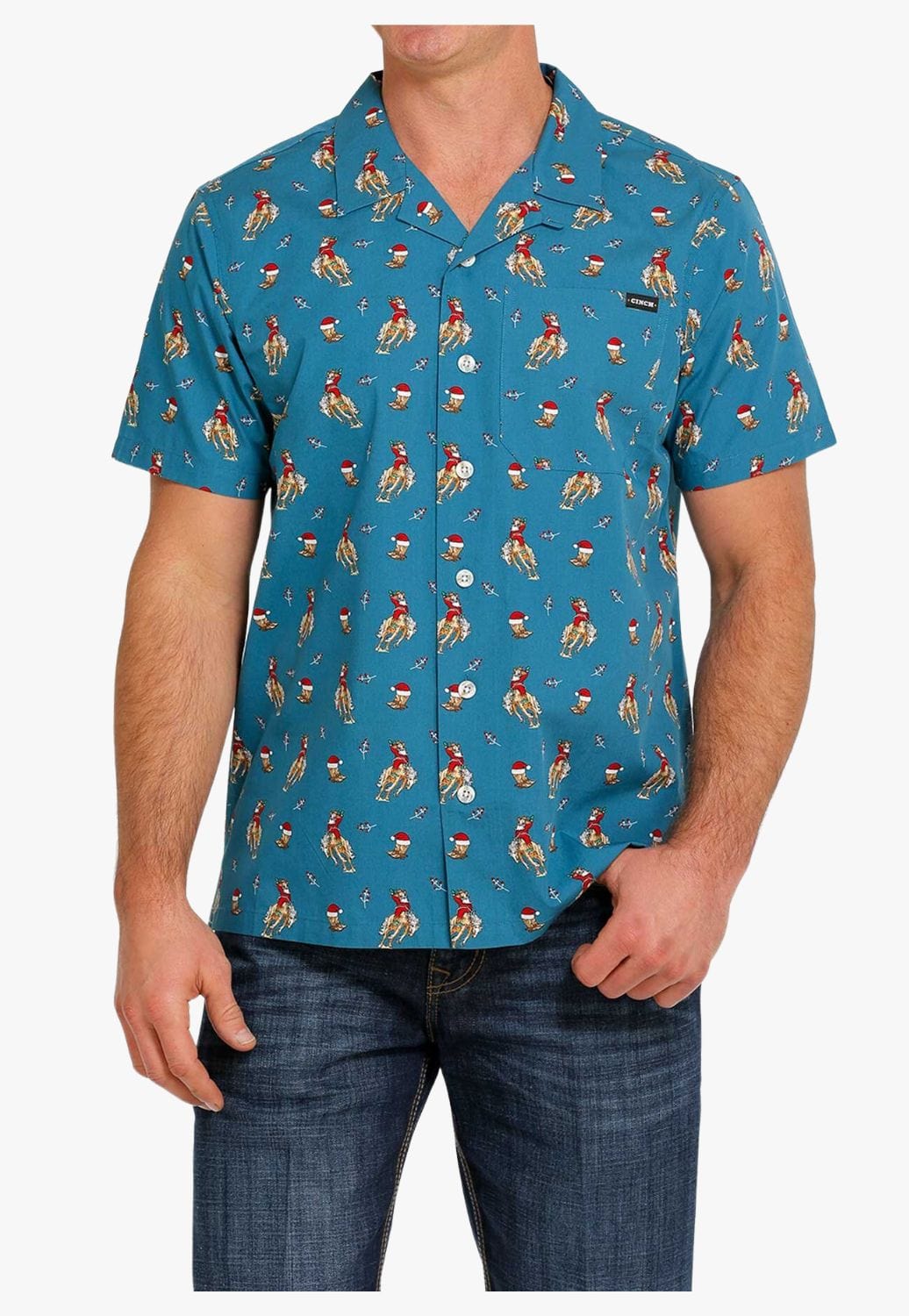 Cinch CLOTHING-Mens Short Sleeve Shirts Cinch Mens Santa Bronc Short Sleeve Shirt