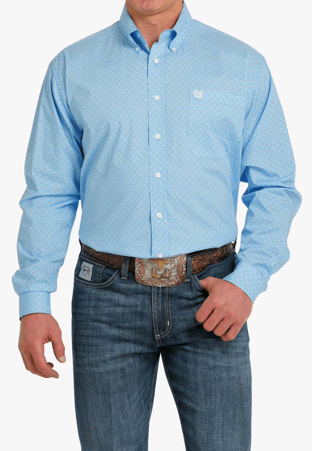 Cinch CLOTHING-Mens Long Sleeve Shirts Cinch Mens Stretch Diamond Print Button Down Long Sleeve Shirt