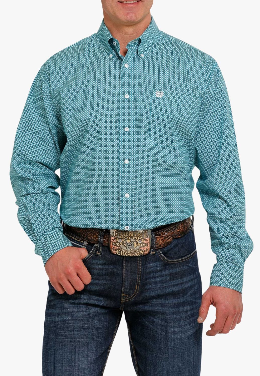 Cinch CLOTHING-Mens Long Sleeve Shirts Cinch Mens Weave Print Button Down Long Sleeve Shirt