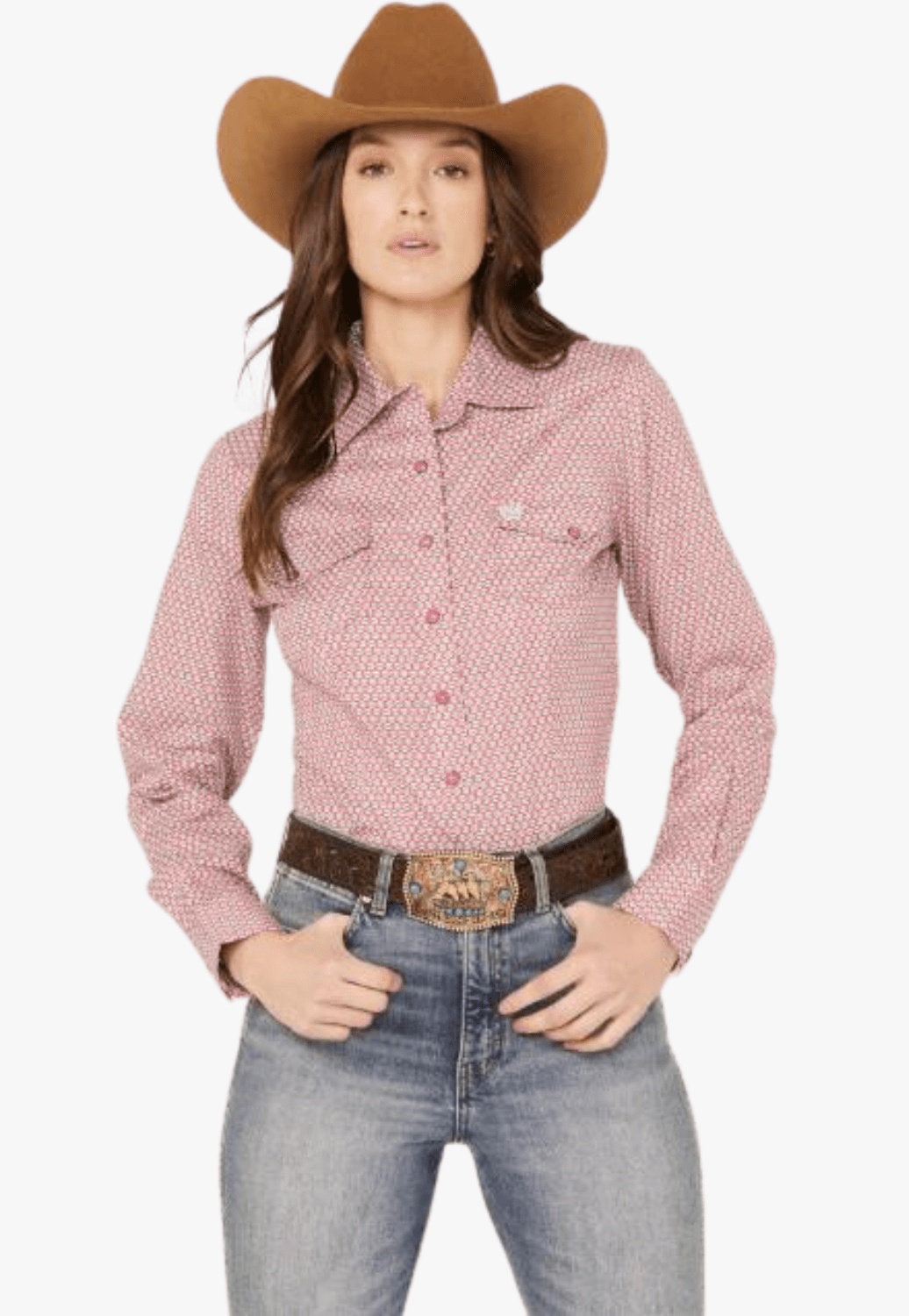 Cinch CLOTHING-Womens Long Sleeve Shirts Cinch Womens Geo Print Long Sleeve Western Snap Shirt