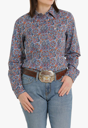 Cinch CLOTHING-Womens Long Sleeve Shirts Cinch Womens Medallion Button Down Long Sleeve Shirt