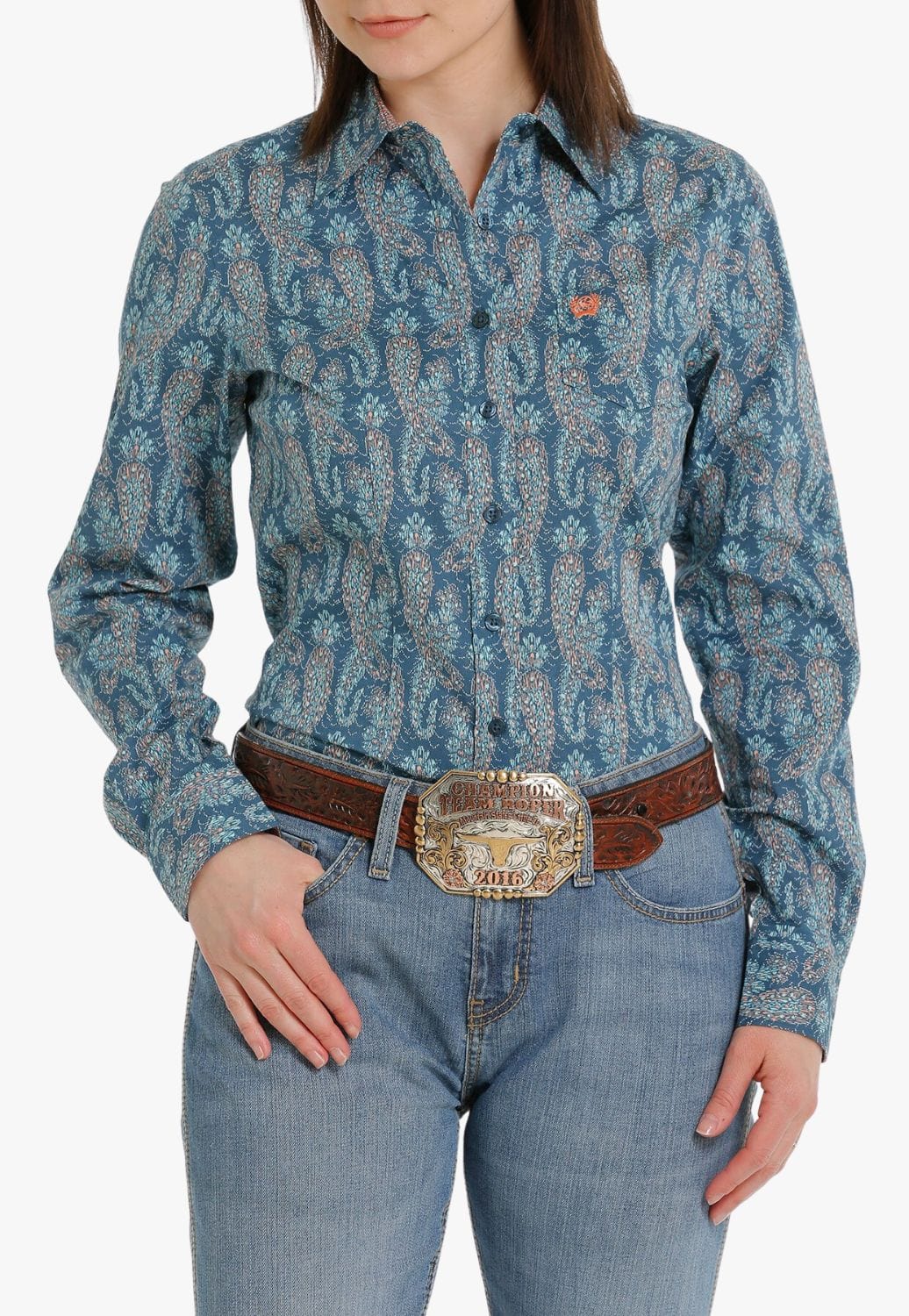 Cinch CLOTHING-Womens Long Sleeve Shirts Cinch Womens Paisley Print Button Down Long Sleeve Shirt