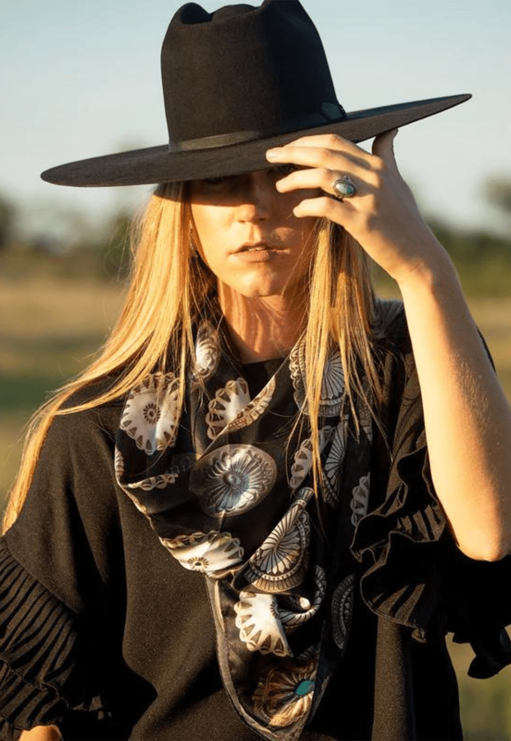 Fringe Scarves ACCESSORIES-Gloves & Scarves Black Fringe Scarves Big Concho Long Tall Scarf