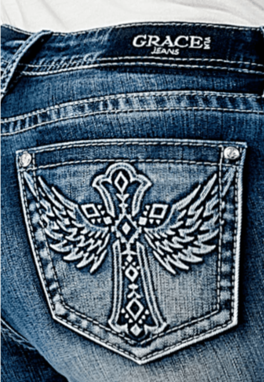 Grace In LA CLOTHING-Womens Jeans Grace In LA Womens 3D Wing Bootcut Jean