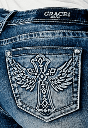 Grace In LA CLOTHING-Womens Jeans Grace In LA Womens 3D Wing Bootcut Jean