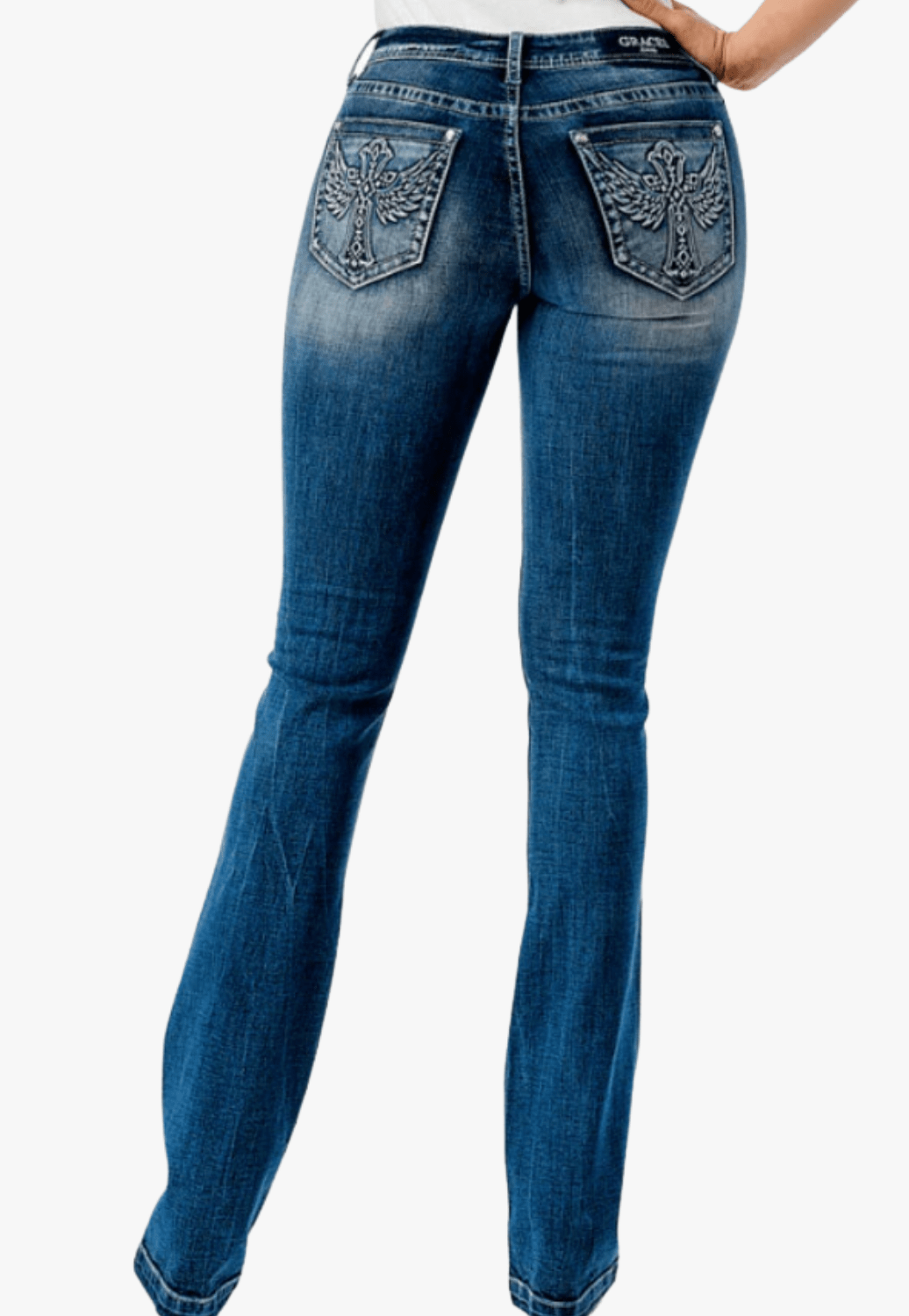 Grace In LA CLOTHING-Womens Jeans Grace In LA Womens 3D Wing Bootcut Jean