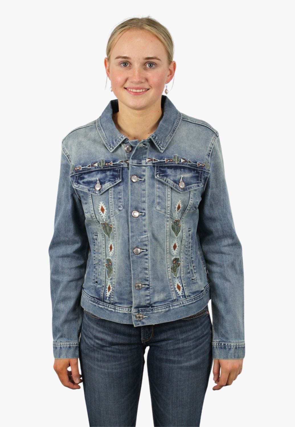 Grace In LA CLOTHING-Womens Jackets Grace In LA Womens Aztec Denim Jacket