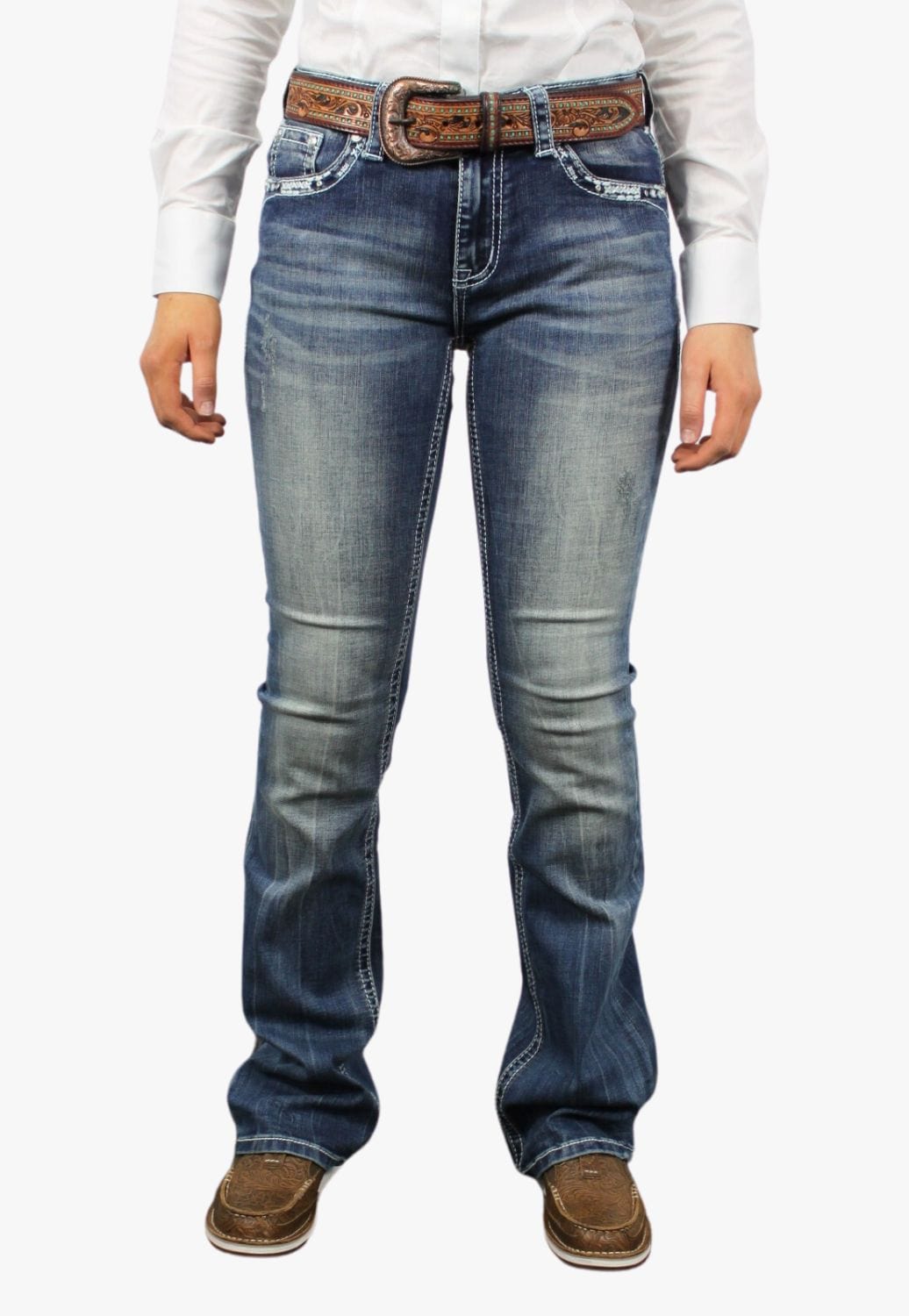 Grace In LA CLOTHING-Womens Jeans Grace In LA Womens Border Faux Flap Bootcut Jean