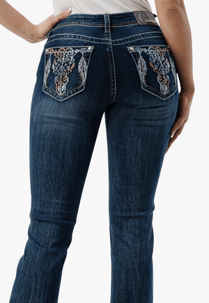 Grace In LA CLOTHING-Womens Jeans Grace In LA Womens Colourful Steer Head Jean