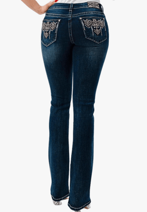 Grace In LA CLOTHING-Womens Jeans Grace In LA Womens Embroidered Aztec Bootcut Jeans