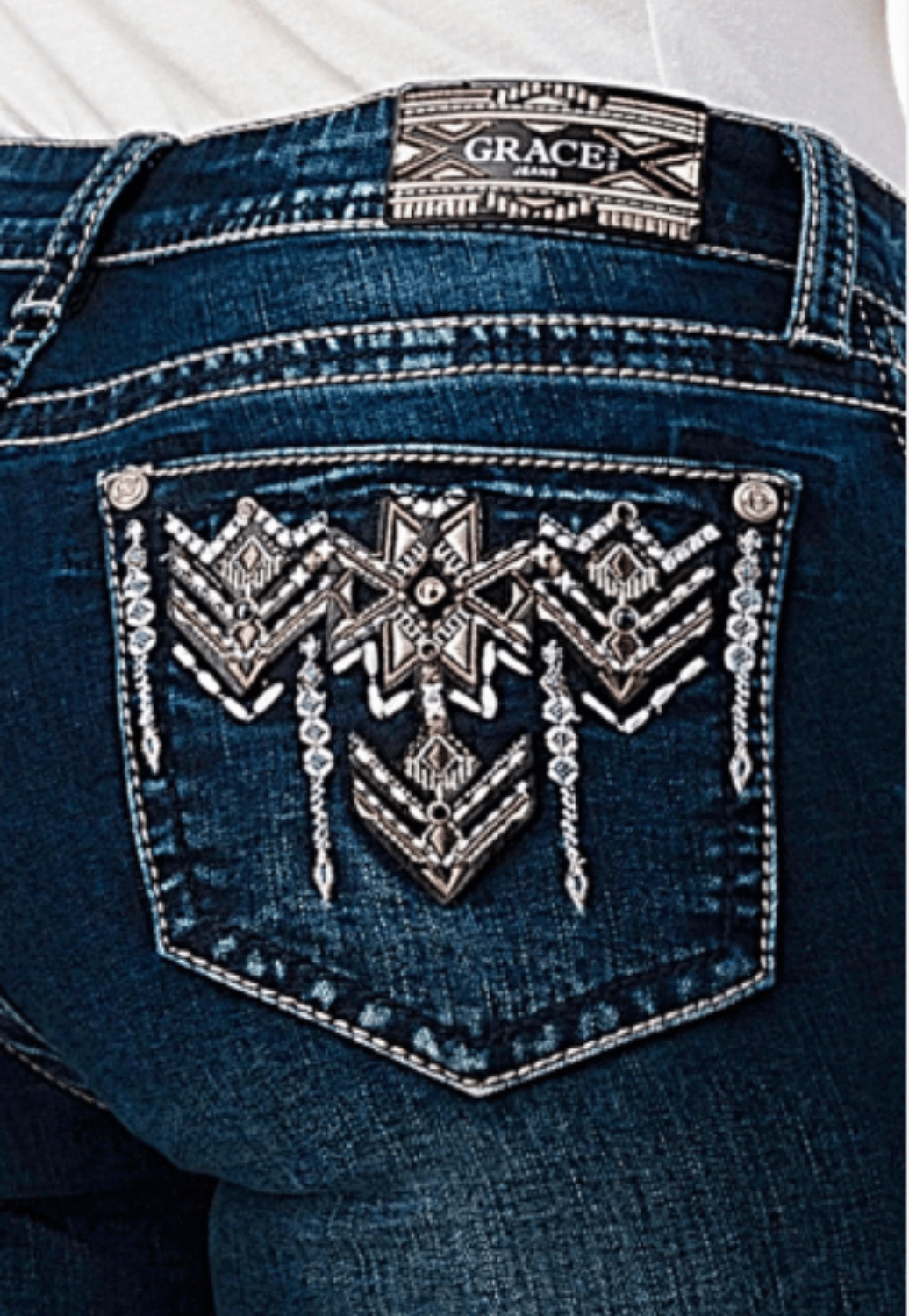 Grace In LA CLOTHING-Womens Jeans Grace In LA Womens Embroidered Aztec Bootcut Jeans