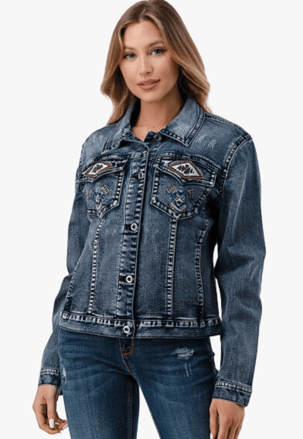 Grace In LA CLOTHING-Womens Jackets Grace In LA Womens Embroidered Denim Jacket
