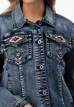 Grace In LA CLOTHING-Womens Jackets Grace In LA Womens Embroidered Denim Jacket