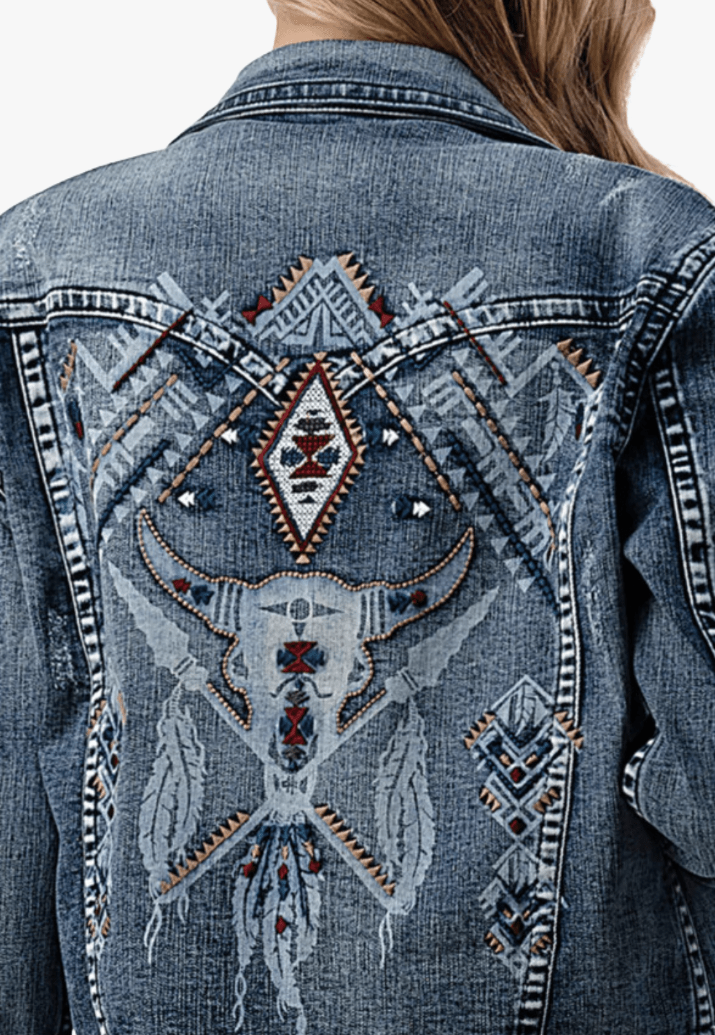Grace In LA CLOTHING-Womens Jackets Grace In LA Womens Embroidered Denim Jacket